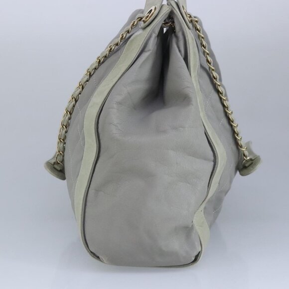 CHANEL Chain Shoulder Bag Leather 2way Gray Gold CC Auth 96778 - Picture 4 of 16